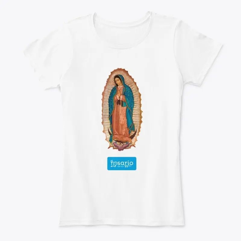 Girl white T-shirt Virgen Guadalupe